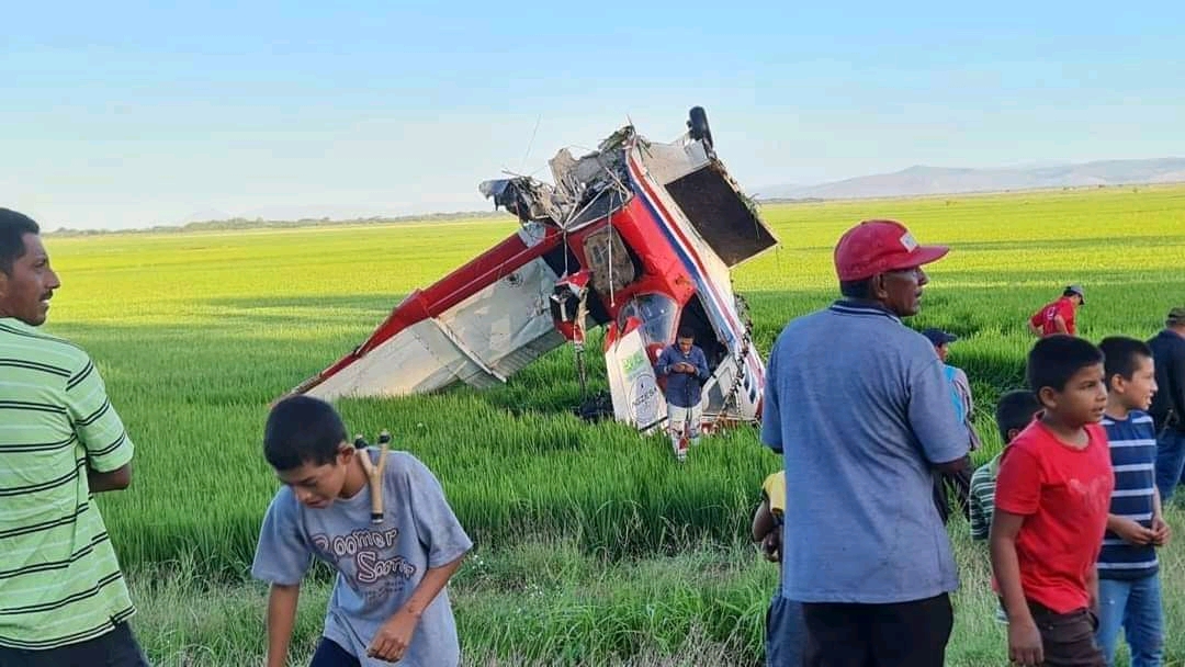 Avioneta sufre accidente cuando fumigaba plantío de arroz